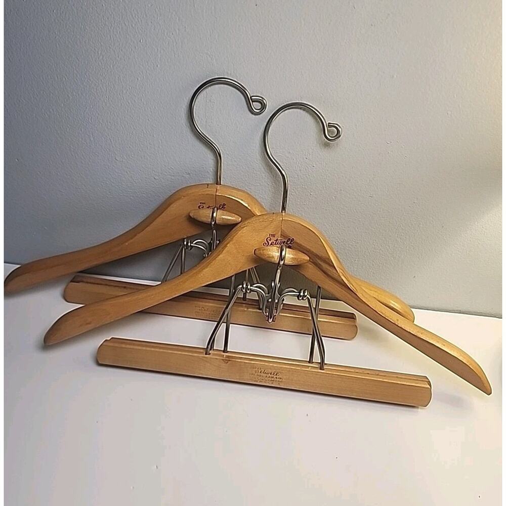 Vintage Setwell Heavy Wooden Suit Hanger 16" With Pant Trouser Clamp USA
